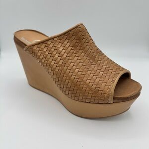 Katherine Tess Intreciatto Woven Leather Platform Wedges Shoes Beige, Size 10.5
